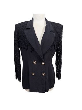 Top Line Casual‎ Black Lace Sleeve Blazer Jacket Medium 90's Vintage USA